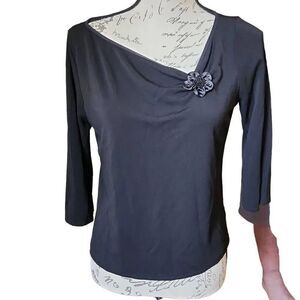 Cynthia Cynthia Steffe Ladies Black Flower Applique 3/4 Sleeve Blouse - Size XL